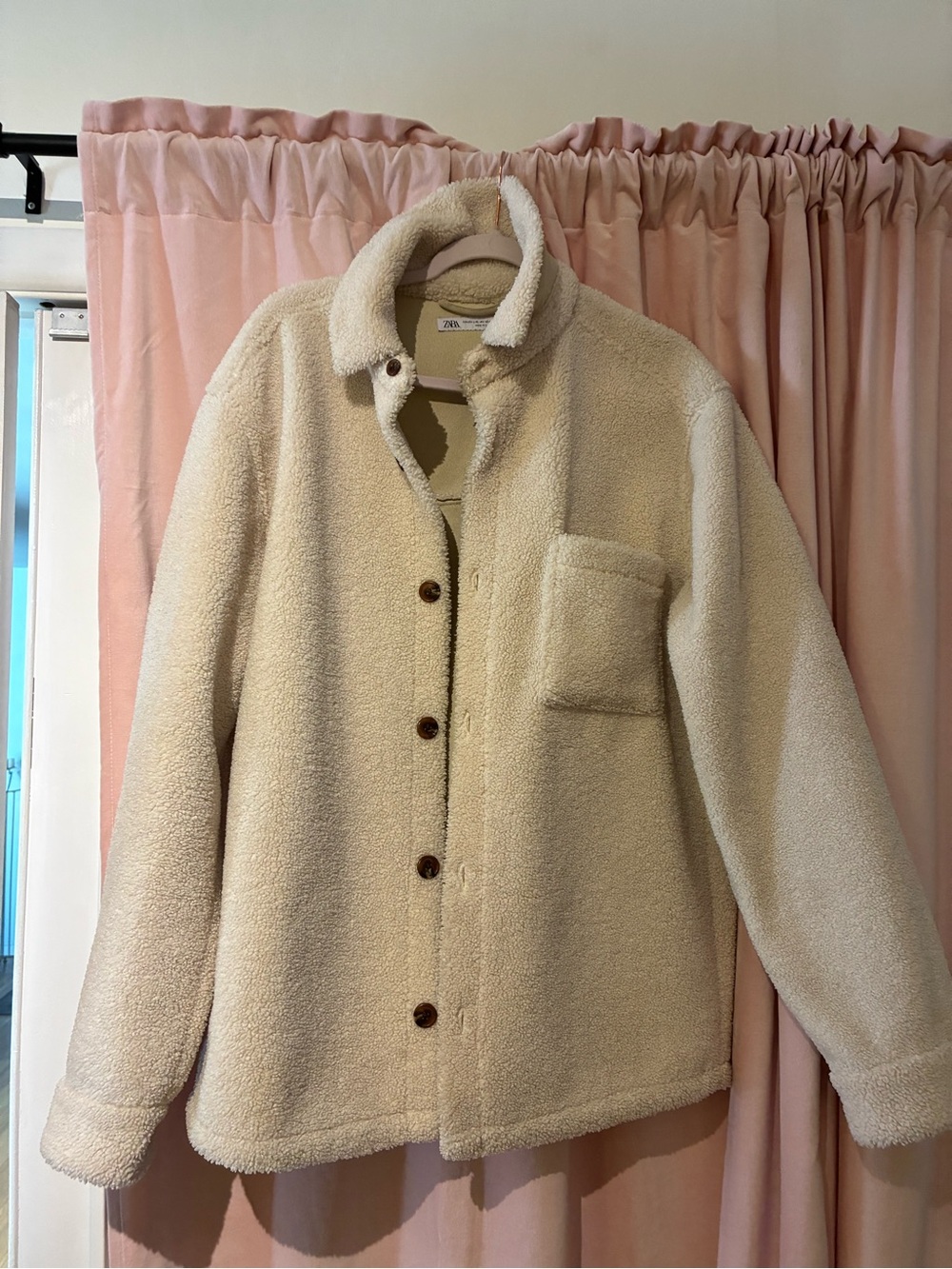 Zara Cream Teddy Button-Up Jacket